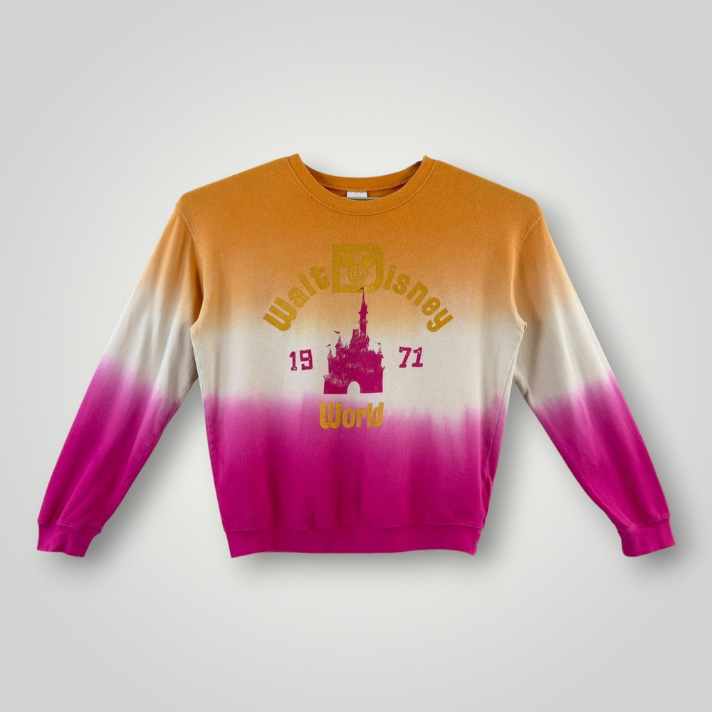 Disney World Ombre Sweatshirt Pink Orange Dip Dye Castle Graphic Small